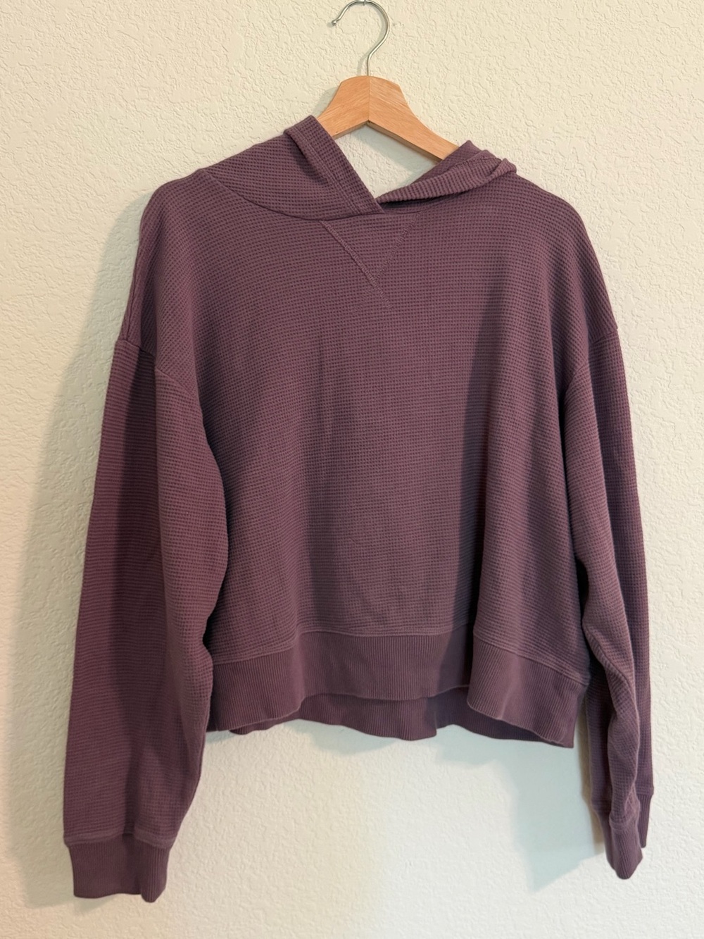 Organic Cotton Waffle-Knit Hooded Pullover Top Dusty Plum